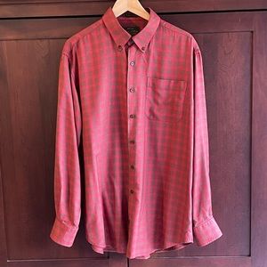 Men’s Orvis Signature Collection, red/green plaid, silk/wool, long sleeve, Large